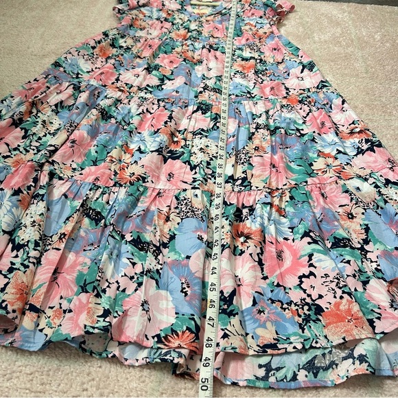 NWT Entro Floral Pastel Maxi Dress Size Medium Tiered Ruffle Flutter Sleeve - Picture 10 of 11